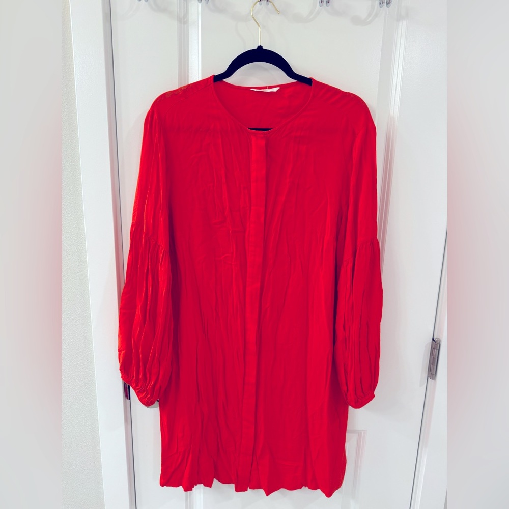 Balloon Sleeve Orange-ish Red Dress | H&M | Size 14